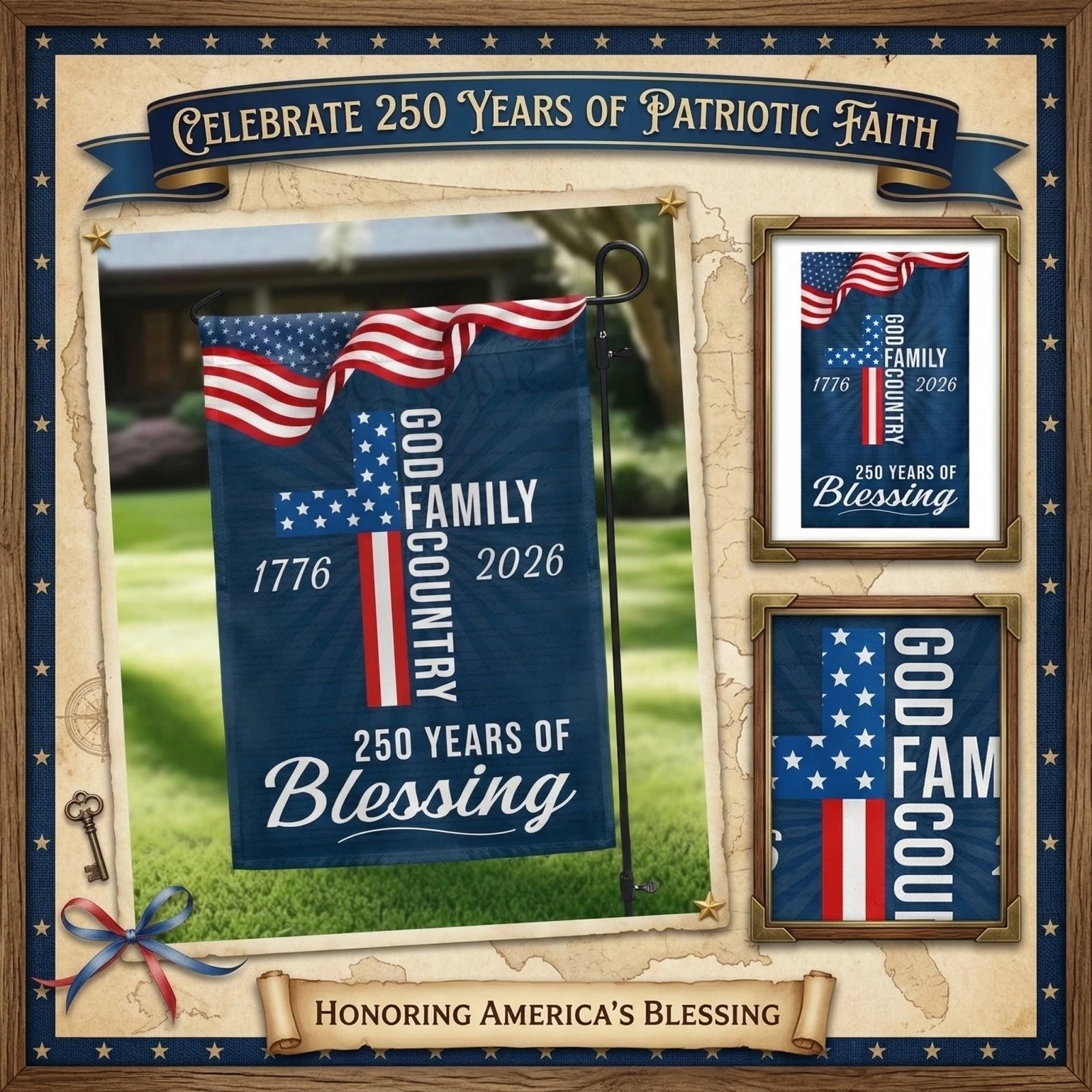 250th Anniversary Independence Day Patriotic Decoration Religious Garden Decor Flag American Banner Suitable for Celebrations Qme color One Size
