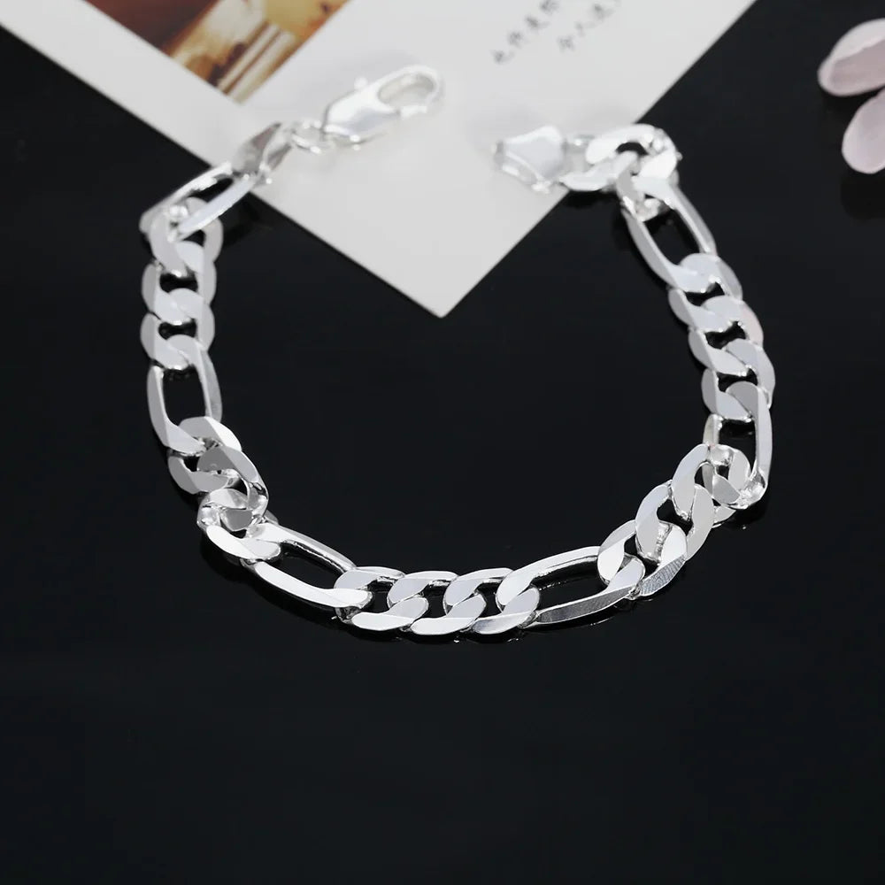925 Sterling silver Classic 8MM flat chain men's Bracelets Wedding party Wild Christmas Gift fashion Jewelry Qme