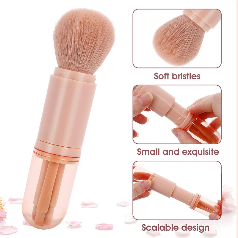 Mini Makeup Brush 4-in-1 Four-piece Retractable Portable Eyeshadow Qme