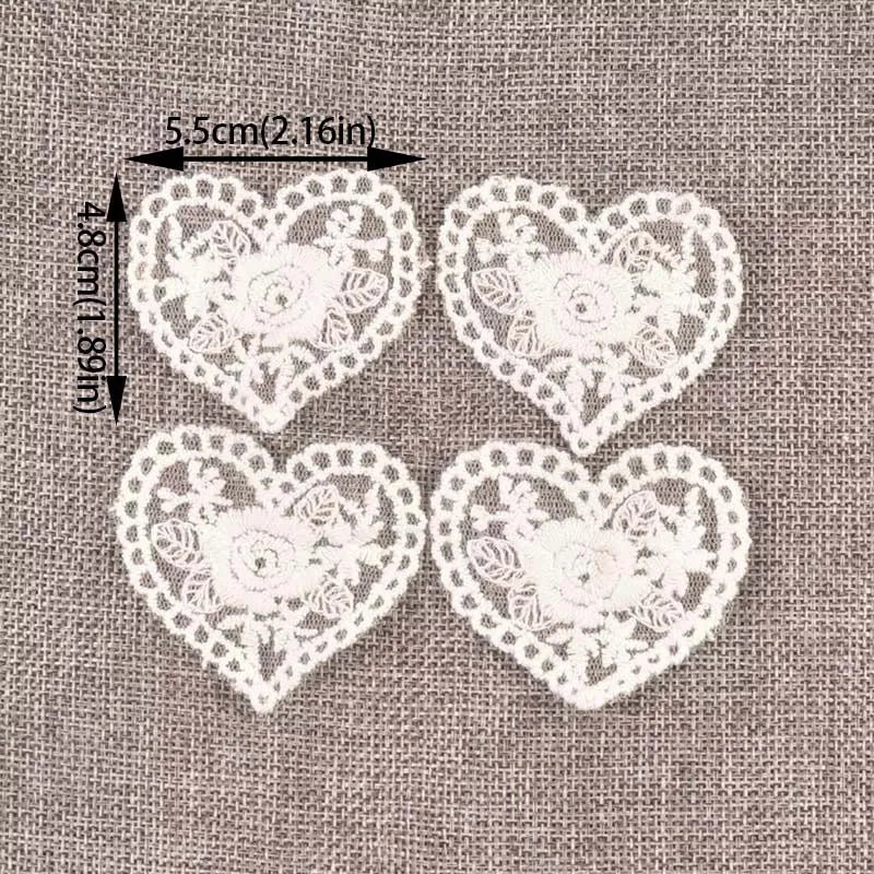 10Pcs Heart Embroidery Lace Applique Mesh Trim White Patch For Garment Accessories Decoration Sew On Guipure Lace Fabric c0991 Qme