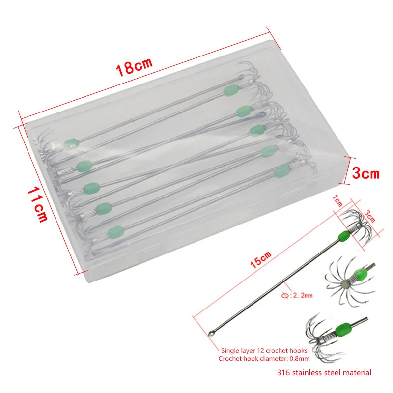 1 8 10 Box Umbrella Hooks Live Bait Squid Blow Tubes Octopus Qme silver-10