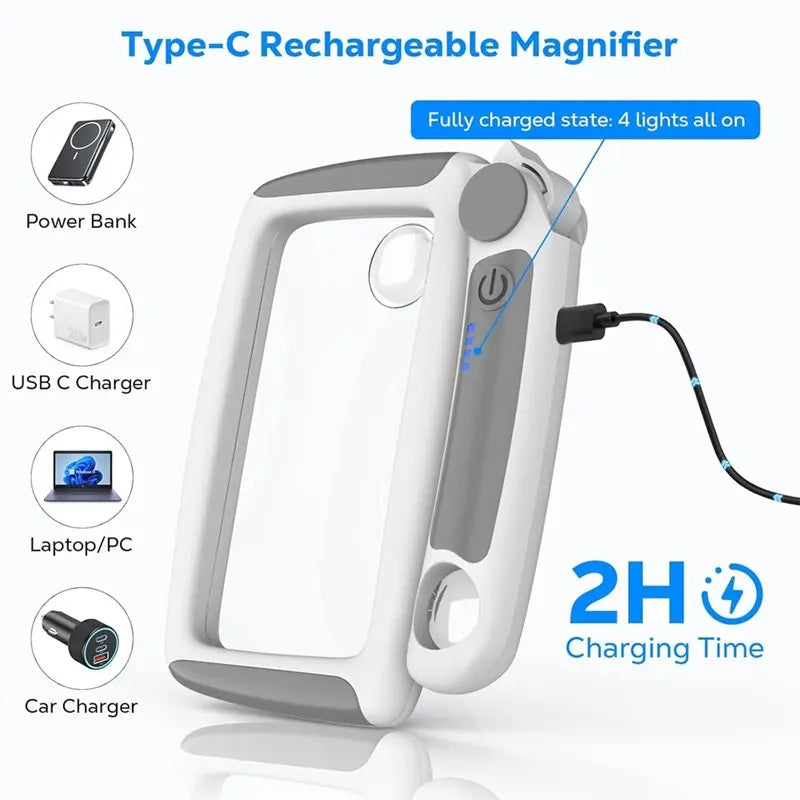 A02F-Foldable Handheld Reading Magnifying Glass, Rechargeable 2/8/20X Full-Page Book Magnifier With Built-In Light- Gray Color Qme