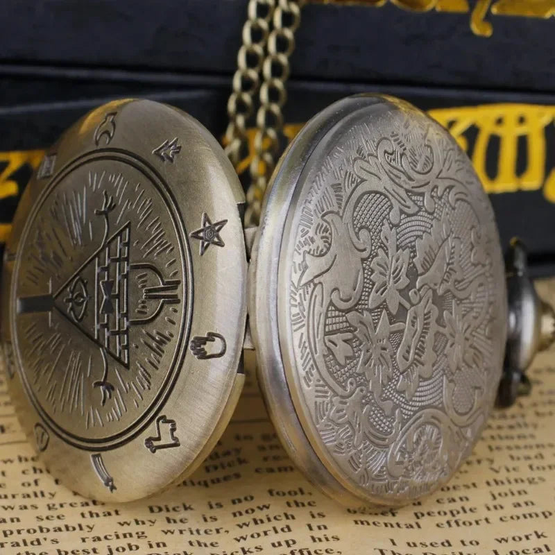 Bronze Strange Vintage Quartz Pocket Watches Necklace Steam Punk Pendant Mens Women Pocket FOB Watch Halloween Gifts Qme