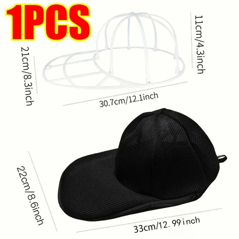 Hat Washer Portable Multifunctional Baseball Cap Cleaner Washing Hat Cage Protector Hat Shaper for Washing Machine Organizer Qme 1PCS-Black