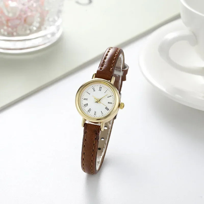 1 pcs simple watches for women small round girl belt watches quartz watch ladies wristwatches gift watch for mujer female watch Qme brown