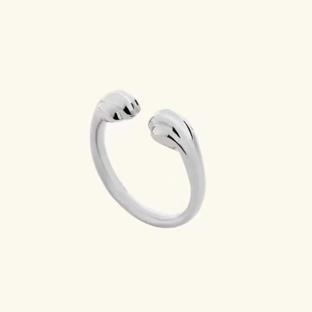 Personality New Solid Color Fashion Originality Cute Able and Creative New Style Cat and Puppy Paw Print Open Lovers Ring Gift Qme