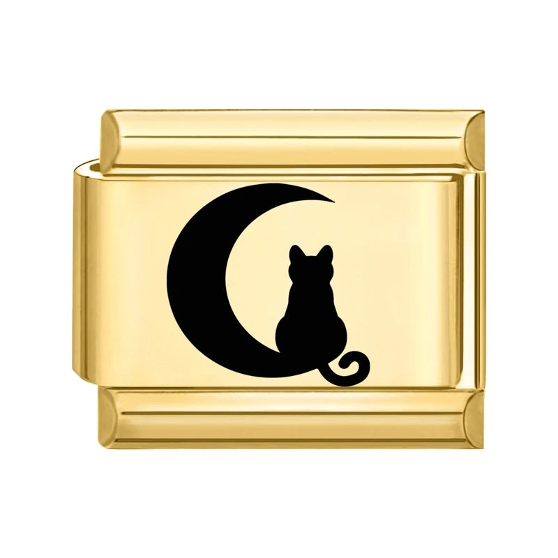 2025 Gold Flower Heart Cute Cat Paws Sun Italian Charm Links