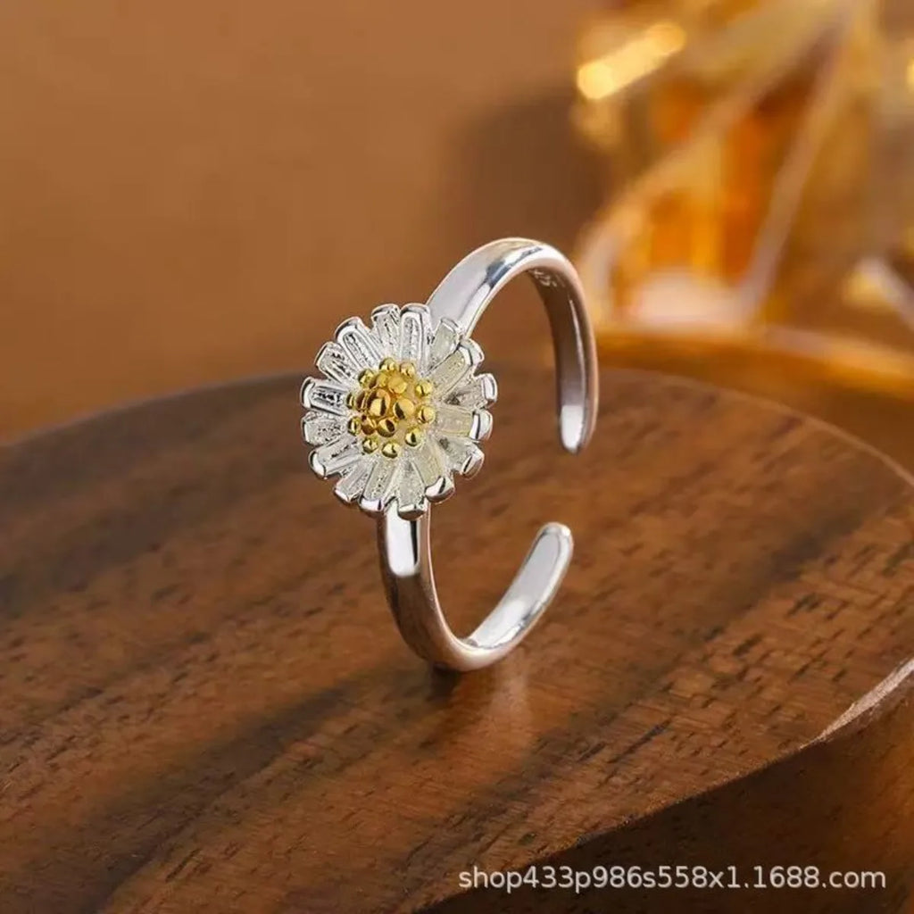 Vintage Daisy Flower Rings for Women Korean Style Adjustable Opening Finger Simple Ring Wedding Engagement Statement Jewelry Gif Qme