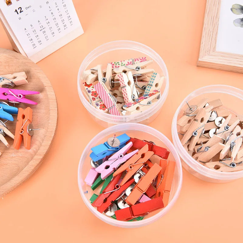 Box Office School Stationery Pins Durable Wooden Clip Push Decorative Qme
