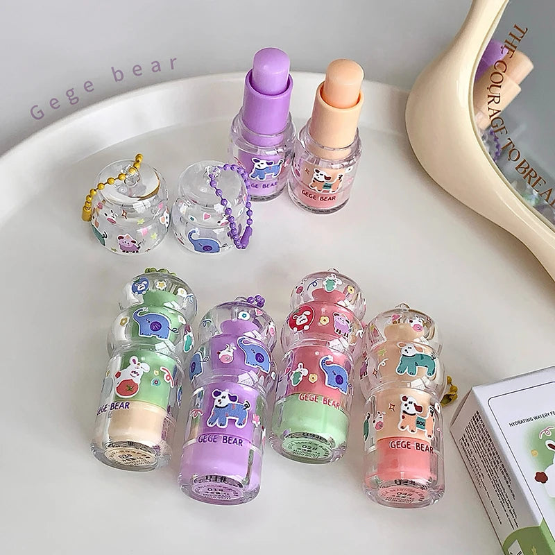 Gege Bear Fruit-flavored Lip Balm Hydrating Cute Keychain Pendant Qme