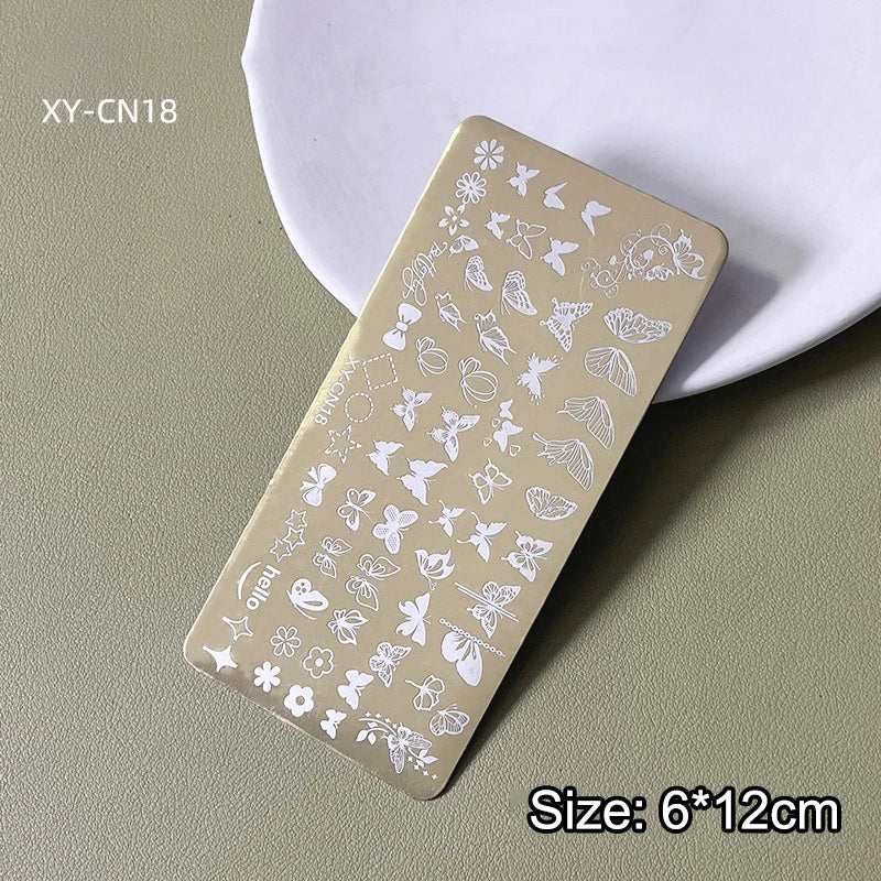 12x6cm Golden Rectangular Nail Stamping Plate Bowknot Butterfly Qme 18