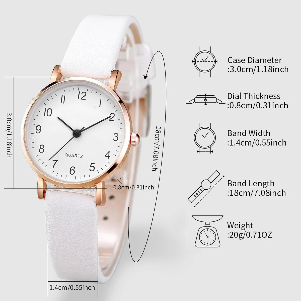 4PCS White Belt Simple Digital Women's Quartz Watch Gold and Silver Unlimited Symbol Thin Bracelet Four Piece Set Qme