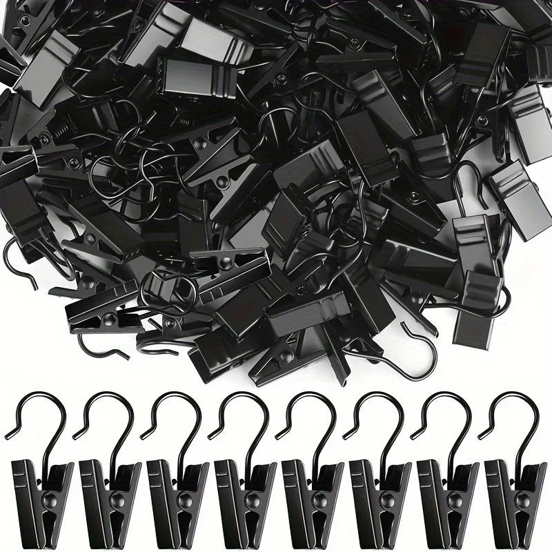 50pcs Curtain Black Stainless Steel Clips Set Qme