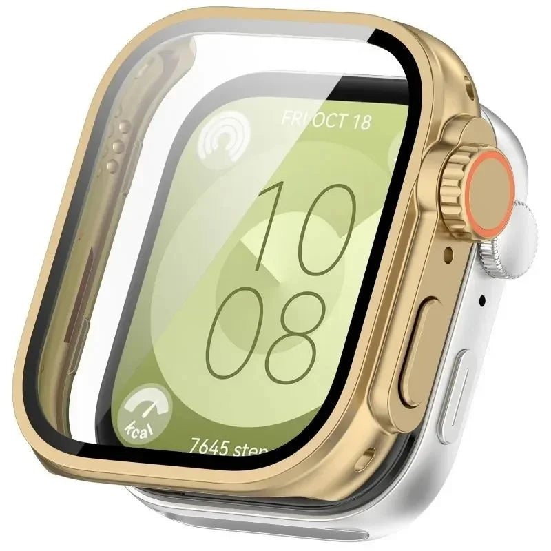 Screen Protector + Tempered Glass Case for Huawei Watch Fit 3 Case Frame As ultra2 Smart Watch Strap Case for Huawei Watch Fit 3 Qme CHGold for Huawei Fit 3