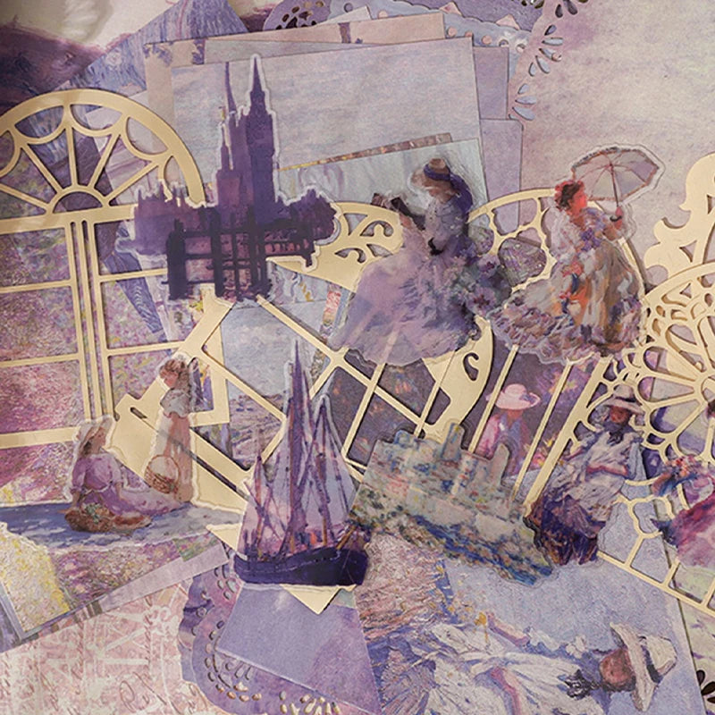 Impressionist Figure & Landscape Art Material Pack, Oil Painting Style with Scrapbook Paper, Stickers, Ideal for Junk Journal Qme