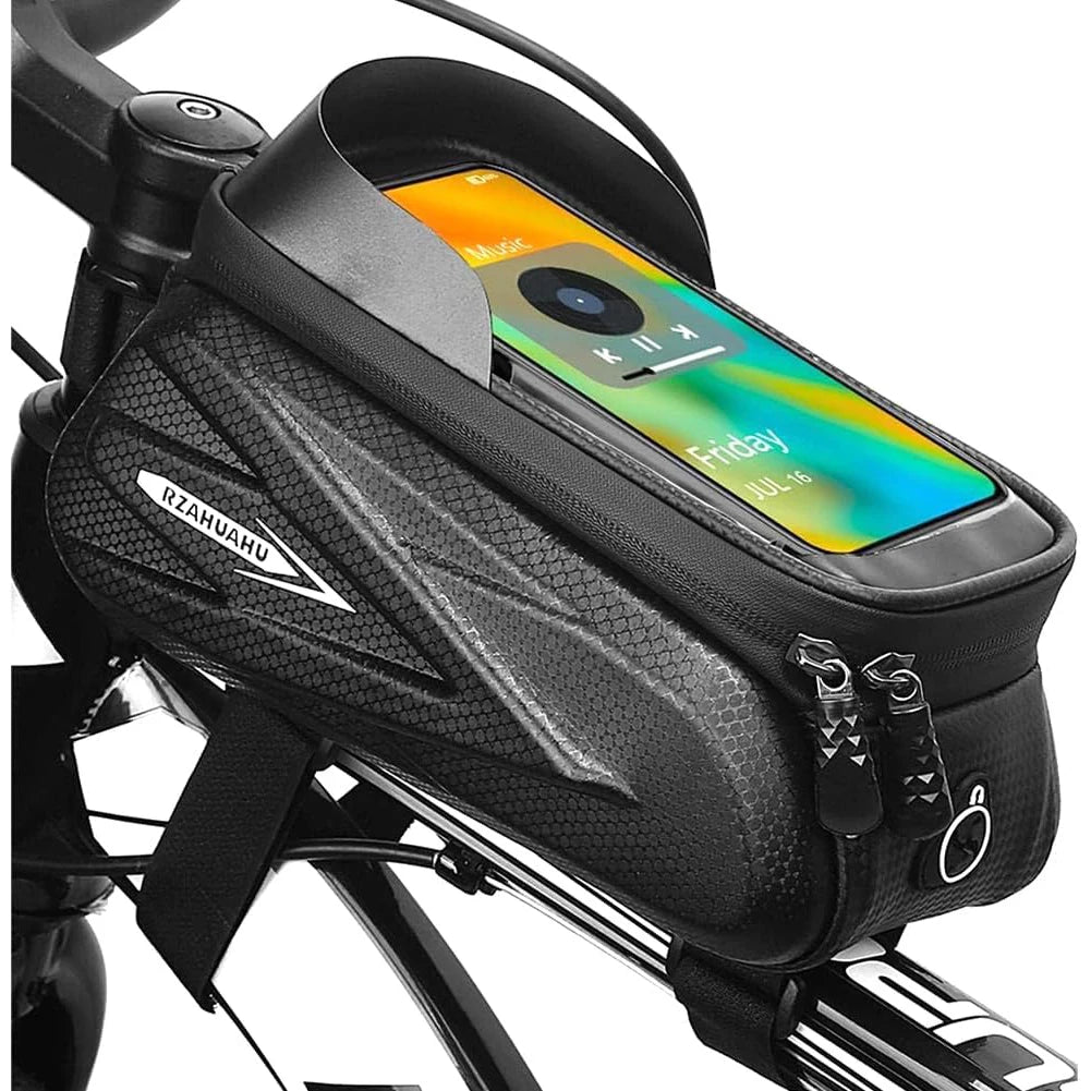 Bike Frame Bag Phone Mount Waterproof Top Tube Bag Bicycle Accessories Touch Screen Front Bike Pouch Fits Phone Under 7.2 Qme black