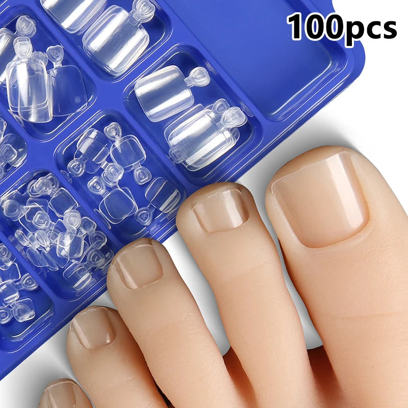 Fake Toenail Natural Solid Press Toe Foot Full Cover Square Nails Art Qme Clear