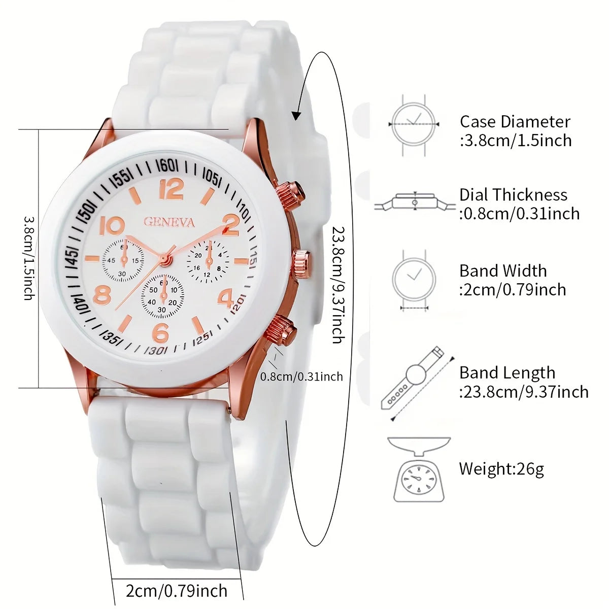 5Pcs Heart Crystal Watch Jewelry Set Women Geneva White Silicone Chronograph Quartz Wristwatch Matching Heart Jewelry Gift Qme