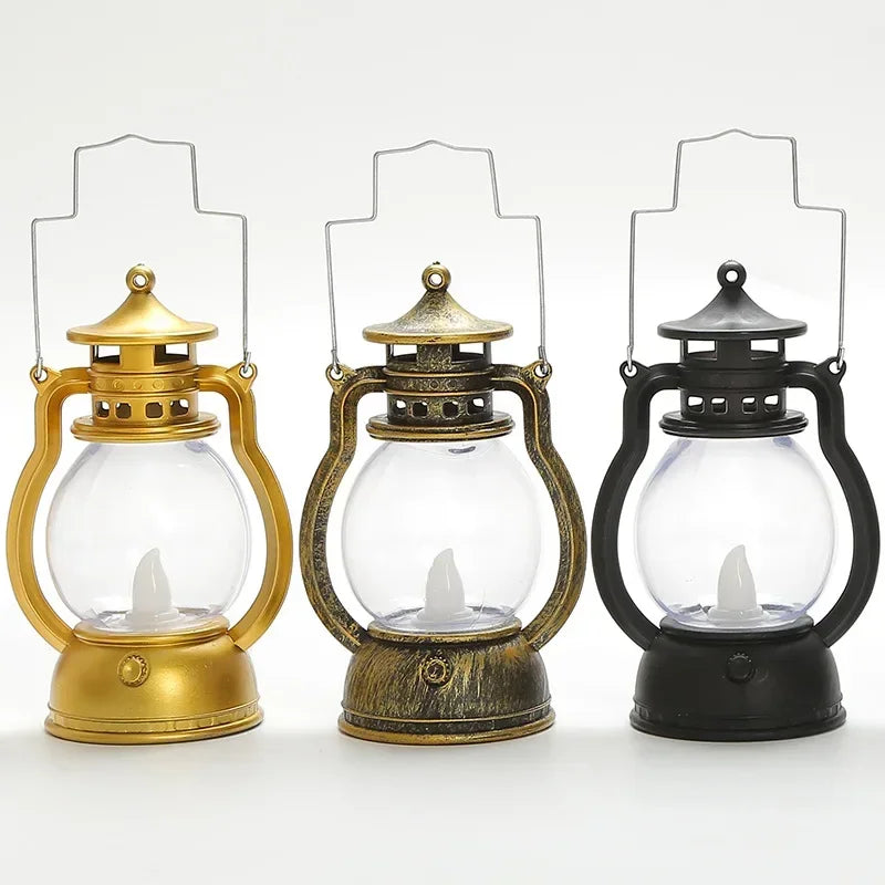 New Retro Portable Lantern Vintage LED Light Christmas Decoration Halloween Electronic Candlestick Bar Atmosphere Layout Light Qme