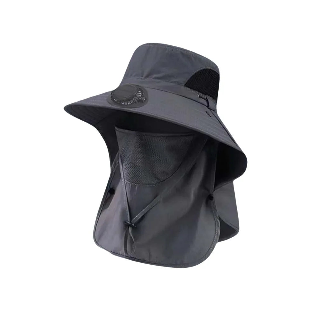 Portable Solar Rechargeable Fan Hat Adjustable Shawl Fishing Sun Qme Dark Grey