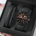 1set 1pc Men Round Pointer Quartz Watch + 1pc Bracelet / 1pc Bracelet Qme black suit