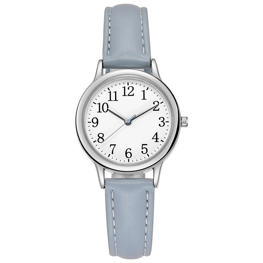 Leather Strap Movement Women Quartz Fine Watch Easy To Read Arabic Numerals Simple-Dial Fashion Minimalism Daily Versatile Watch Qme
