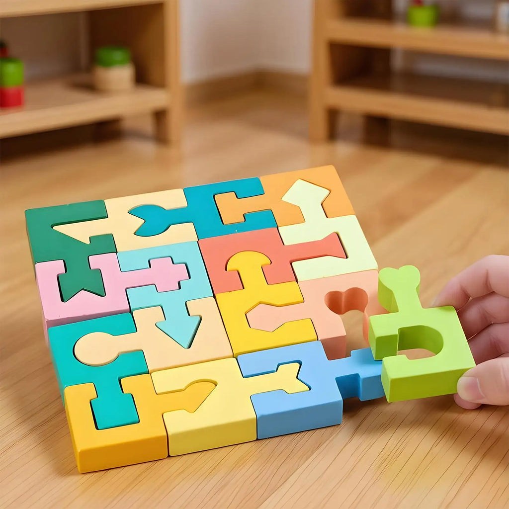 NEW Kids Puzzle Geometric Shape Matching Toy 16 Pieces Wooden Jigsaw Puzzles For Boys Girls Ages 4-6 Learning Home School Qme