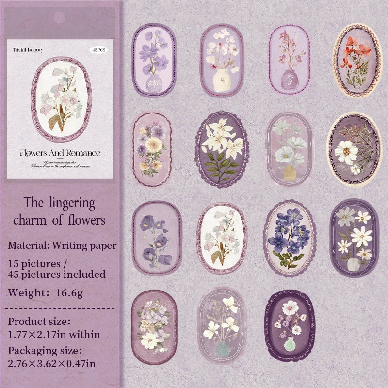 45 Sheets/Bag Floral Theme Envelope Sealing Boxed Stickers for DIY Scrapbook Background Phone Case Notebook Decoration Craft Qme 5