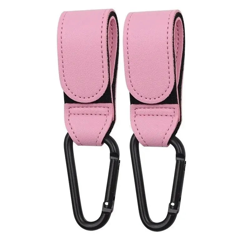 2Pcs Leather Cart Hooks Baby Stroller Hook PU Adjustable Pram Hook Organizer Diaper Bag Hanger Children Travel Accessories Qme 2PCS Pink