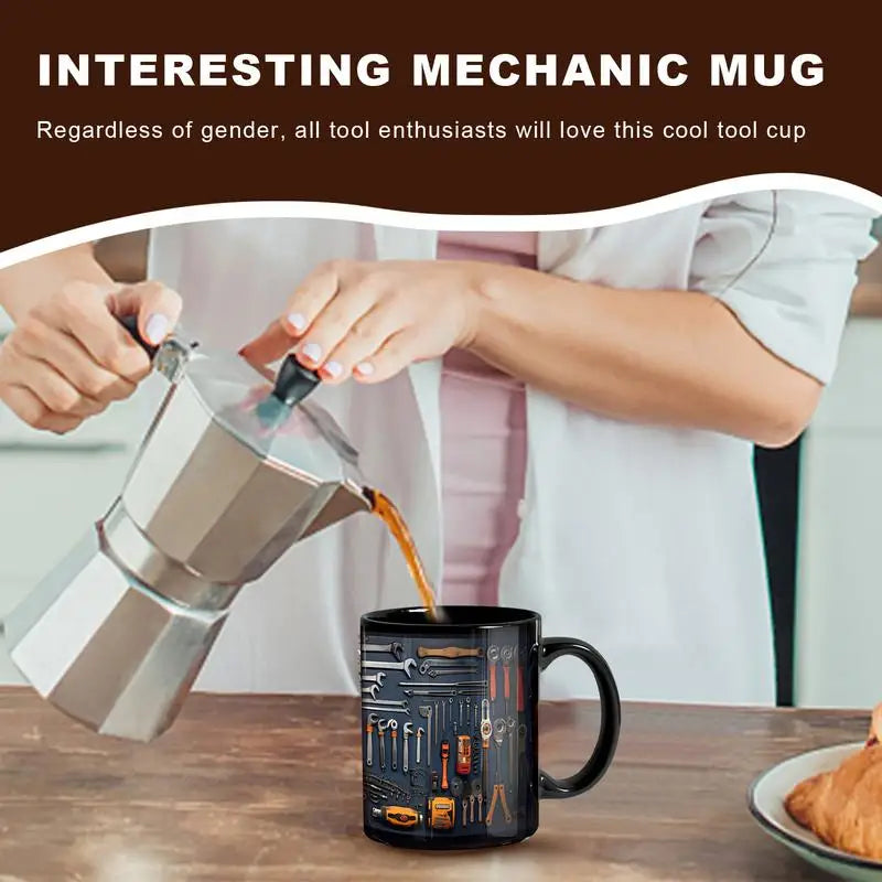 Mechanic Coffee Mug Ceramic Printed Men's Toolbox Cup Bright Colors Qme