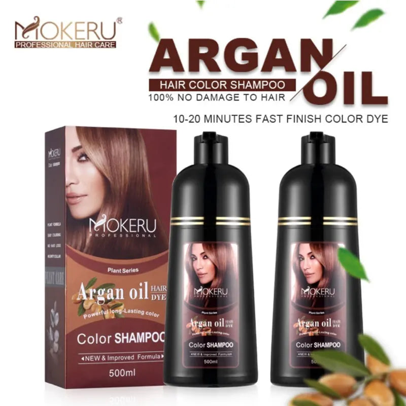 Mokeru Argan Oil Black Hair Dye Shampoo Natural Organic Long Lasting Permanent Gray Hair Color Shampoo for Women Fast Color Dye Qme