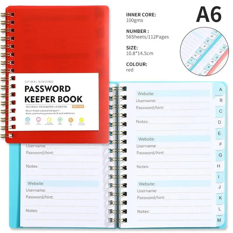 A6 Password Keeper Book Alphabetical Tabs Portable Internet Login Qme A6