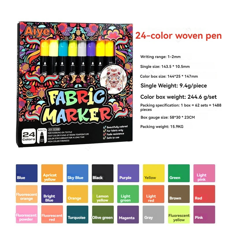 12/24 Pcs/set Fabric Art Markers Pen Washable And Non-fading For All Kinds Of DIY Art Graffiti Drawing Painting Pen Qme 24 colors