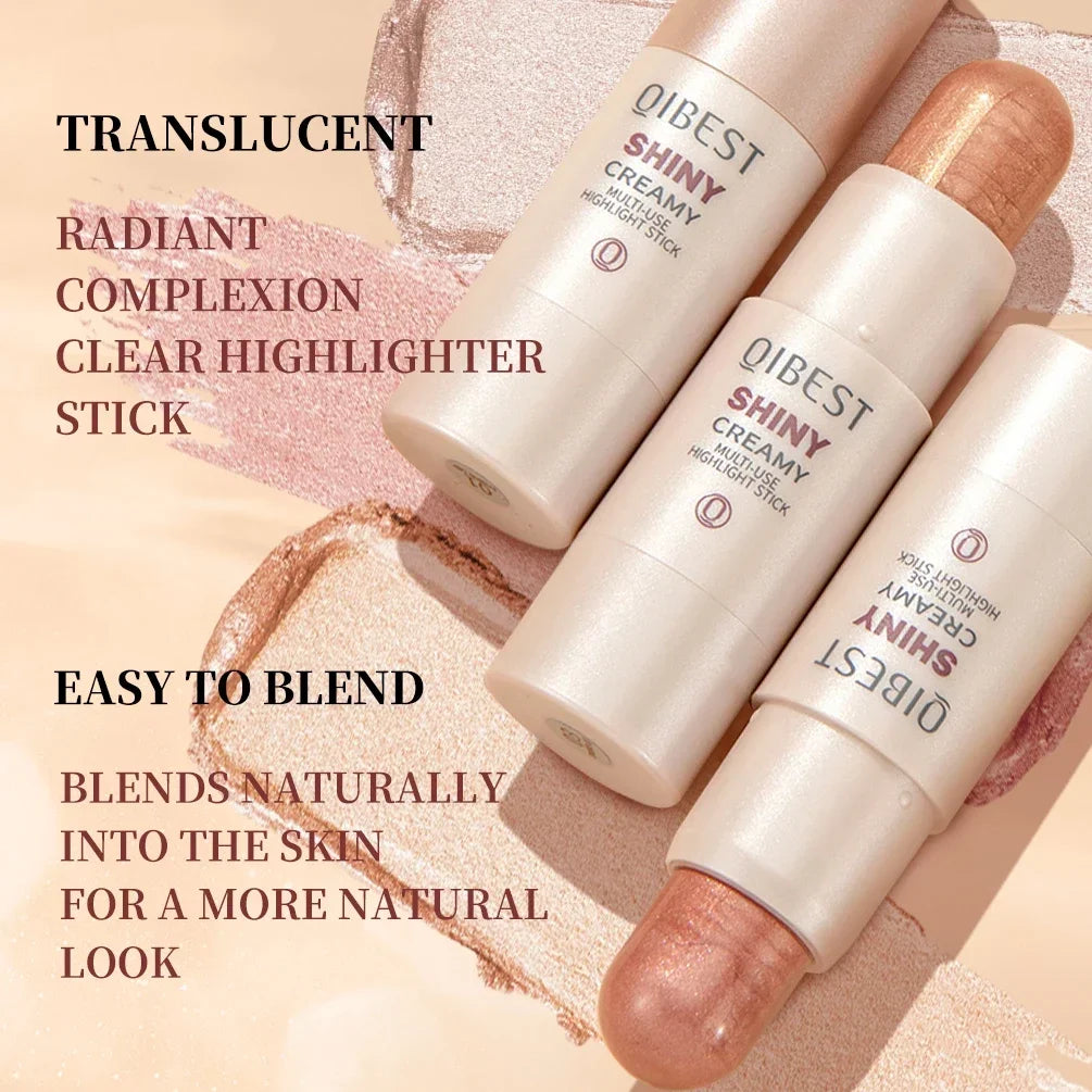 QIBEST Glowy Highlighter Stick Shimmer Finish Waterproof Lasting Bronzer Stick Easy Blend Face & Eye Contour Body Highlighter Qme