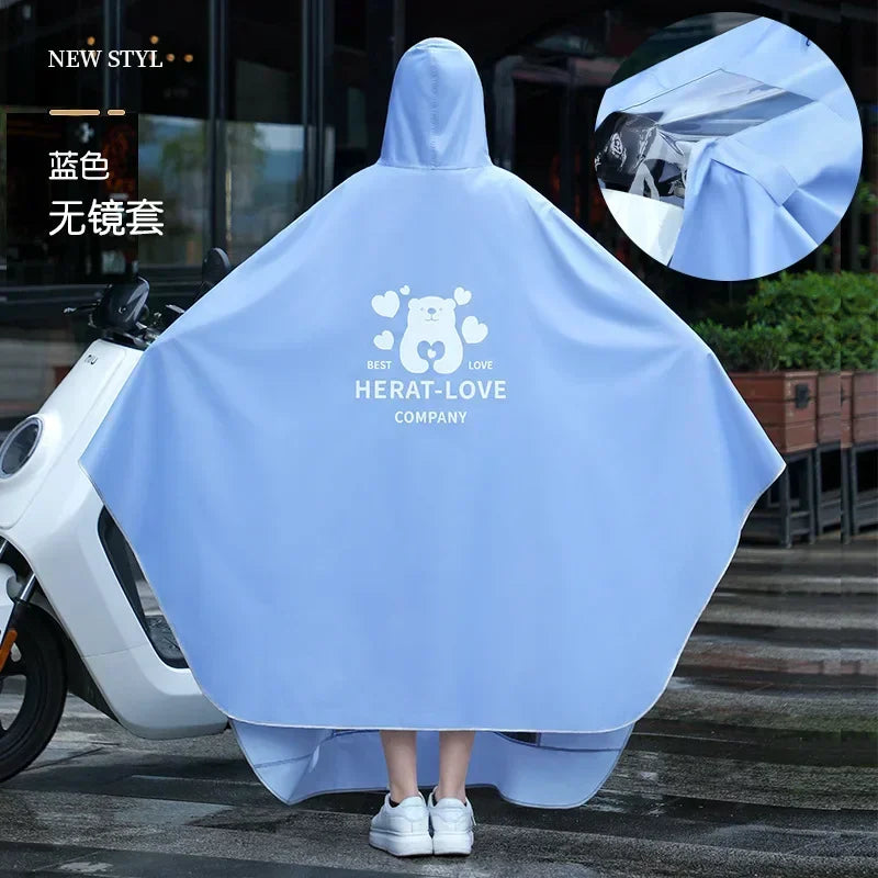 Long Adult Hooded Waterproof Impermeable Rain Poncho for Men and Women, For Fishing Camping Travel Qme Blue without mirror XXXL