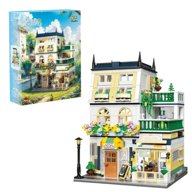 Mini Garden Hotel Model Building Blocks City Street House Construction Micro Bricks Display Toys Child Adult Boys Christmas Gift Qme Gift Box