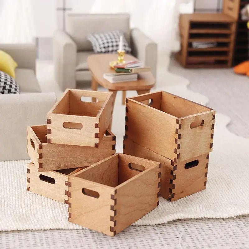 1 12 Dollhouse Mini Wooden Storage Basket Simulation Furniture Model Qme