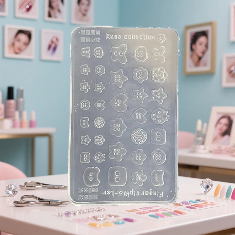Cartoon Butterfly Button Key Lock Silicone Nail Stamping Mold Qme