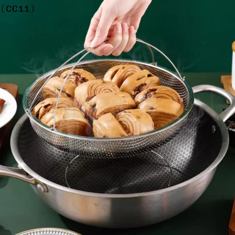 Stainless Steel Food Steamer Basket Pressure Cooker Handle Steaming Qme