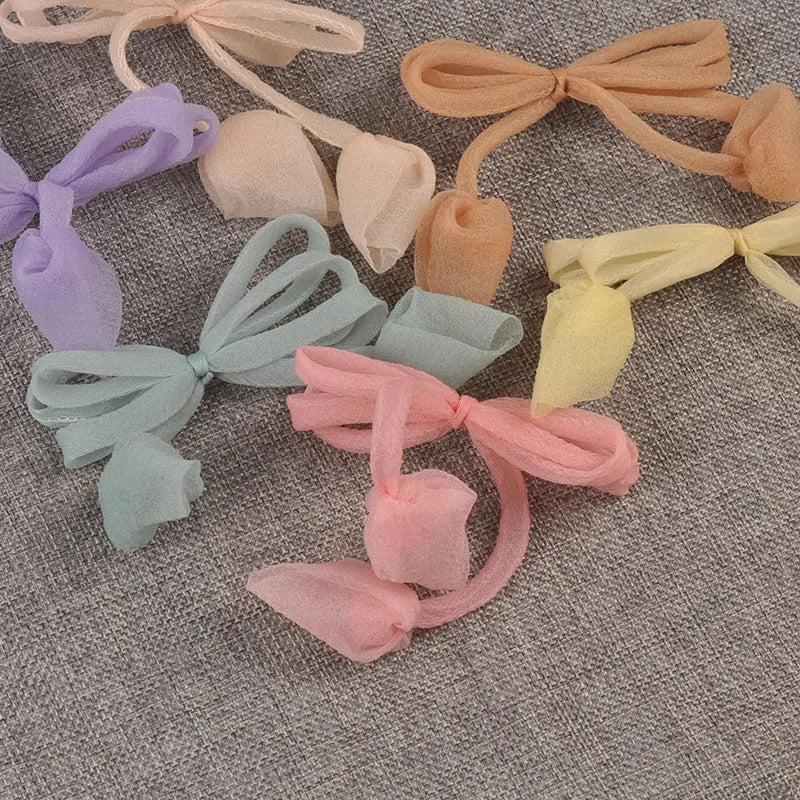 6pcs 92x100mm Assorted Color Polyester Fibre Bowknot Appliques, Sheer Organza Bows for DIY Hair Accessories Crafts cp3848 Qme