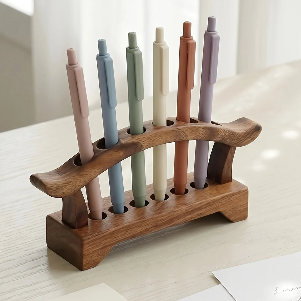 Wooden Pen Holder, Walnut Pencil Holder with 6 Slots, Desk Additions. Suitable for Offices, Schools, And Home Use Qme