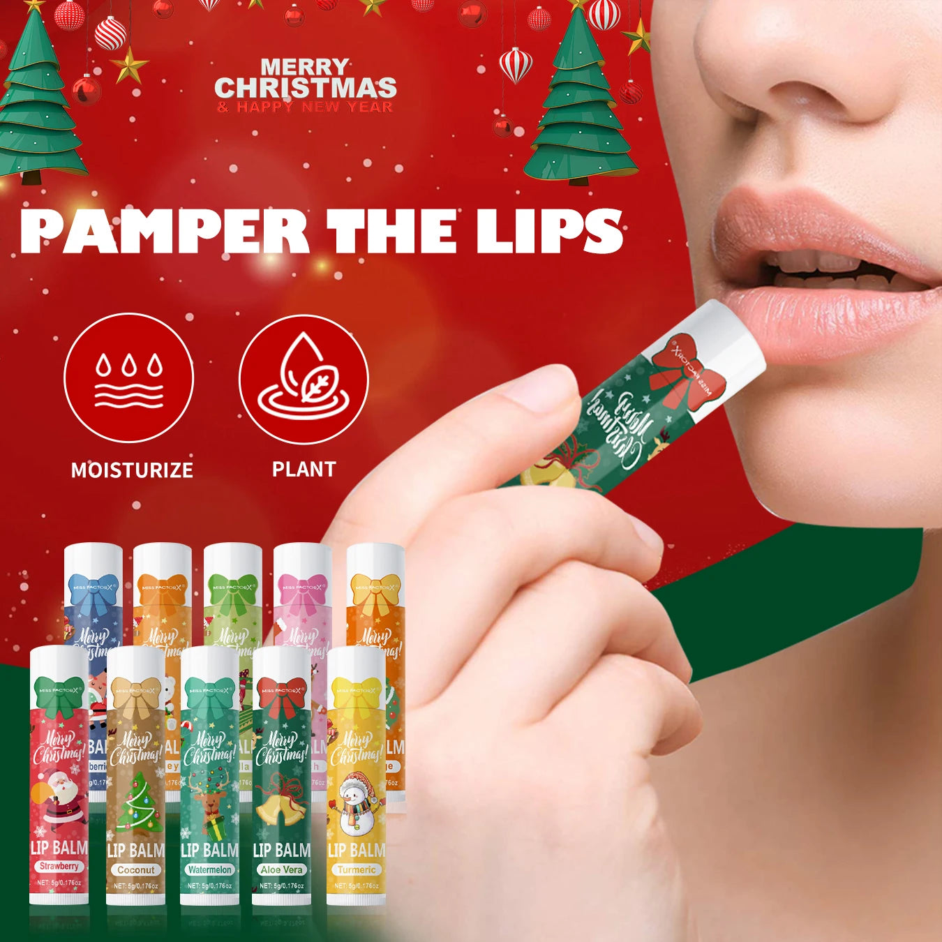 90 pieces/box 10 scented lipstick set Christmas set Moisturizing lips deep moisturizing Christmas gift Qme