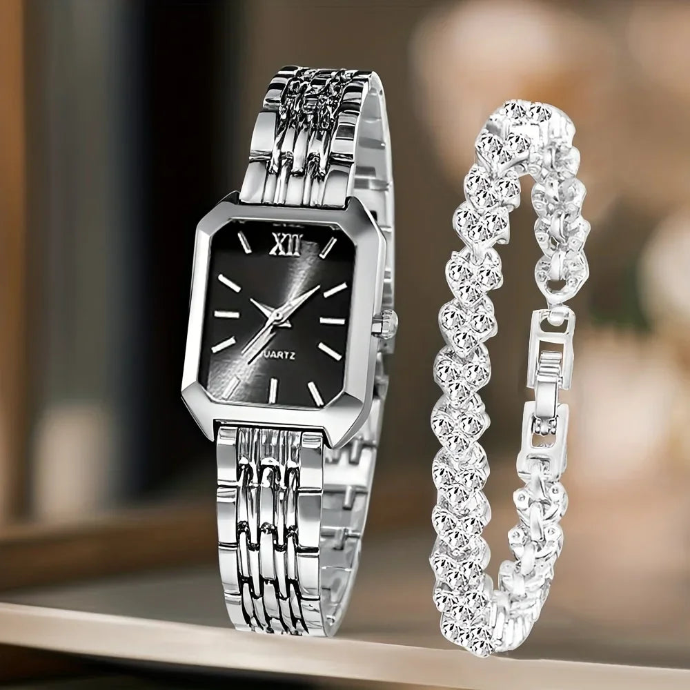 2026 Simple and versatile square women's watch, Instagram-style steel band fashion quartz watch, trendy ladies' wristwatch Qme