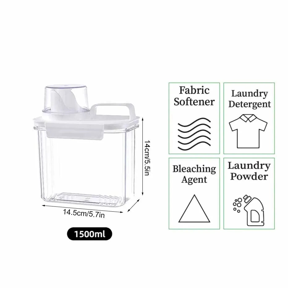 Clear Airtight Laundry Liquid Dispenser Detergent Powder Softener Dispense Tank with Measuring Cup Waterproof Labels Qme 1pc 1500ml
