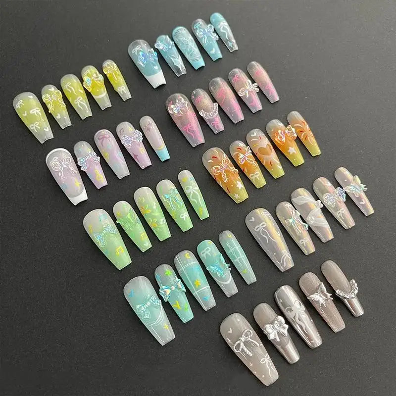 120 Iridescent Aurora Bow Nail Charms Clear Storage Box Perfect DIY Qme