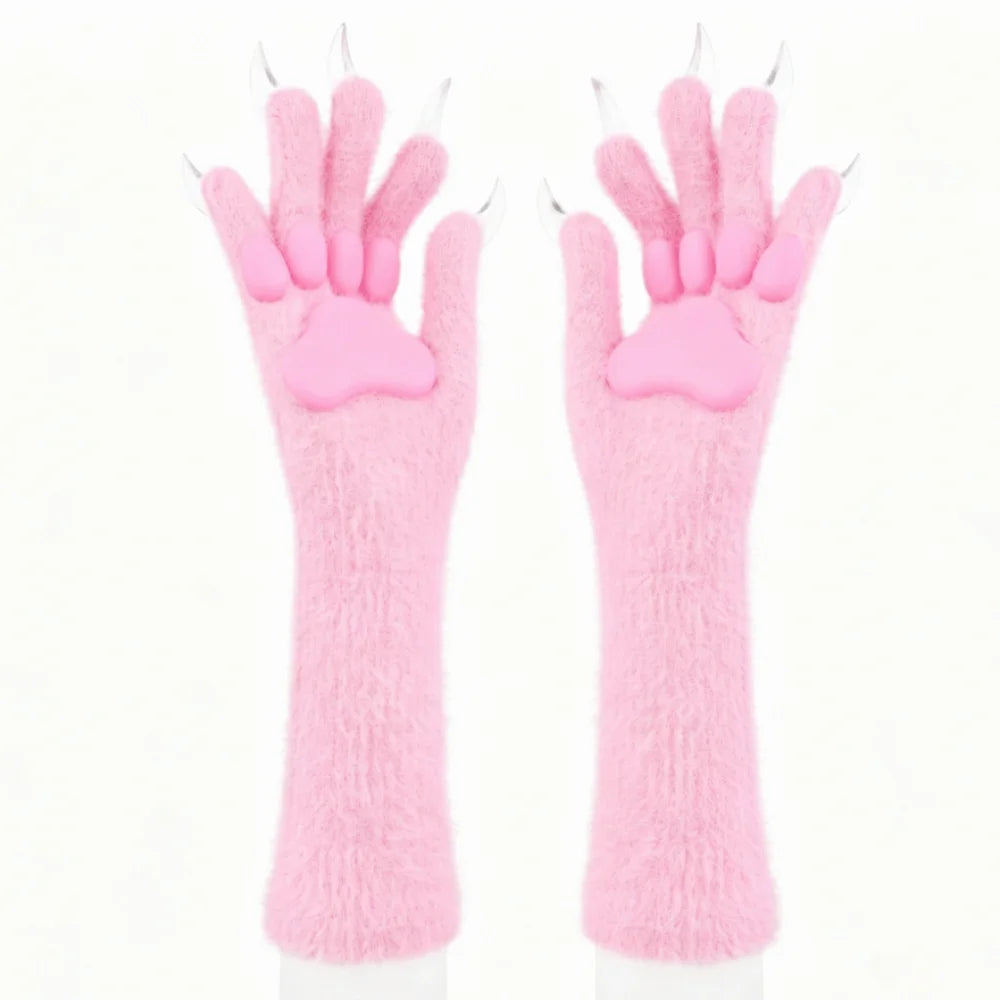 Long Cat Claw Gloves Furry Cute Animal Hand Silicone Paw Pads Cosplay Qme