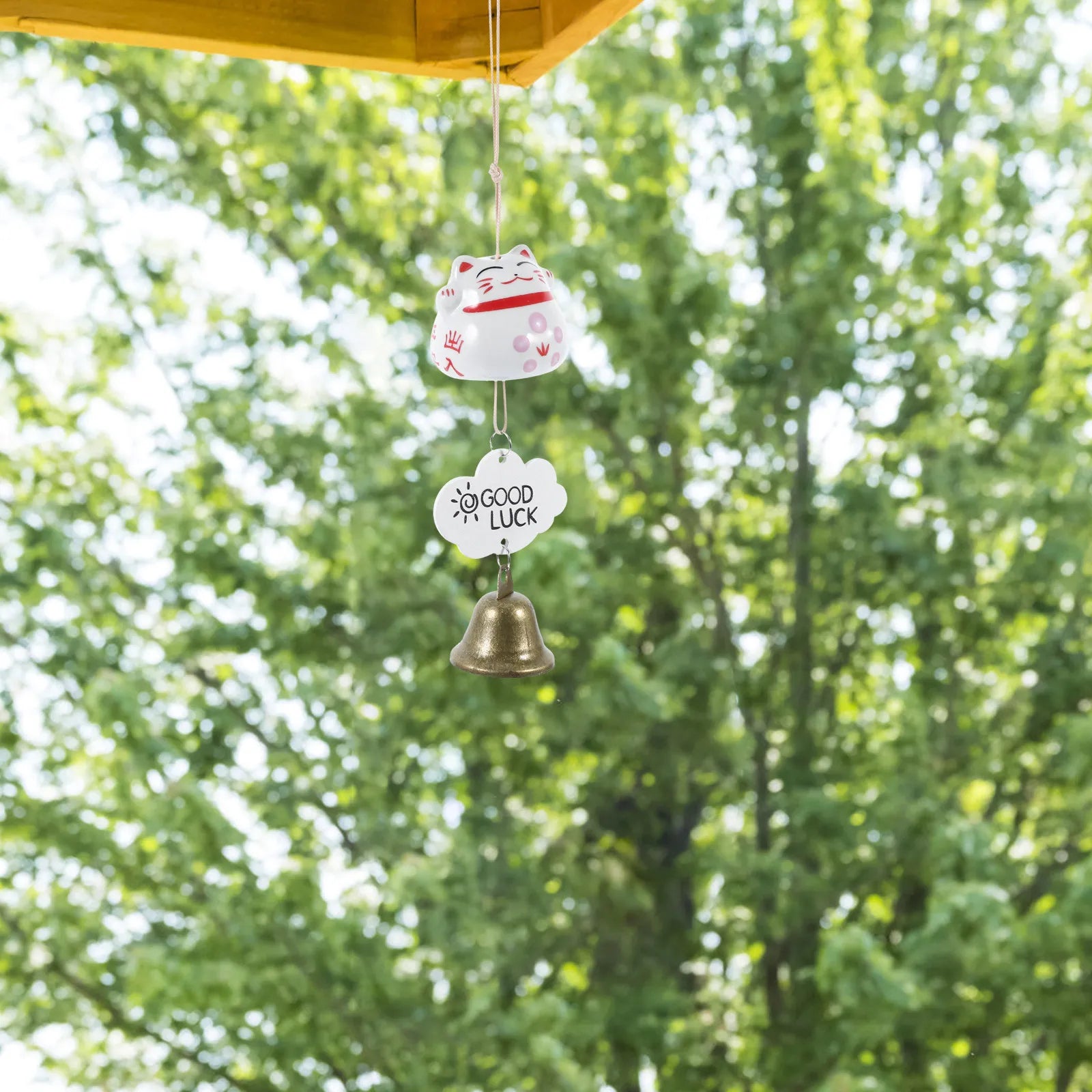 Ceramic Japanese Maneki-Neko Wind Chime Outdoor Garden Patio Balcony Decoration Handmade Good Luck Charm Soothing Bell Sound Qme