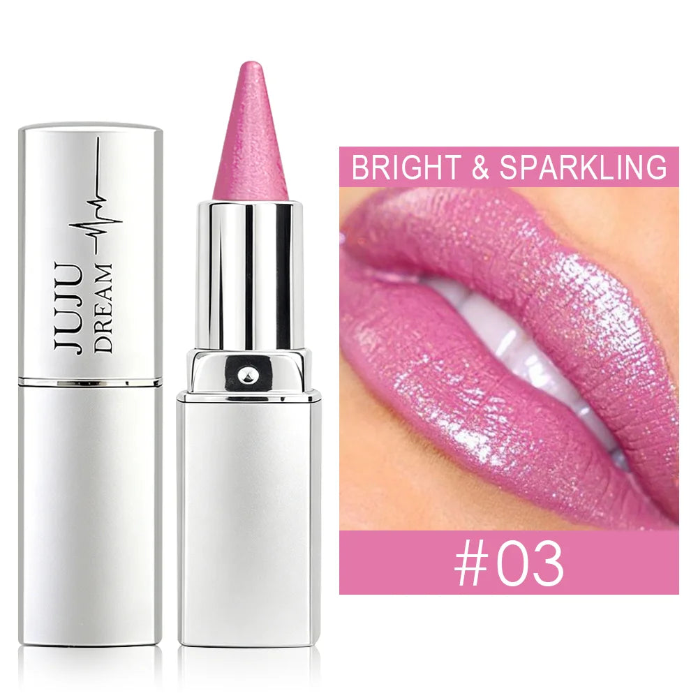 JUJU DREAM Sparkling Pink Lipstick High-shine Metallic Finish Smooth Qme 03