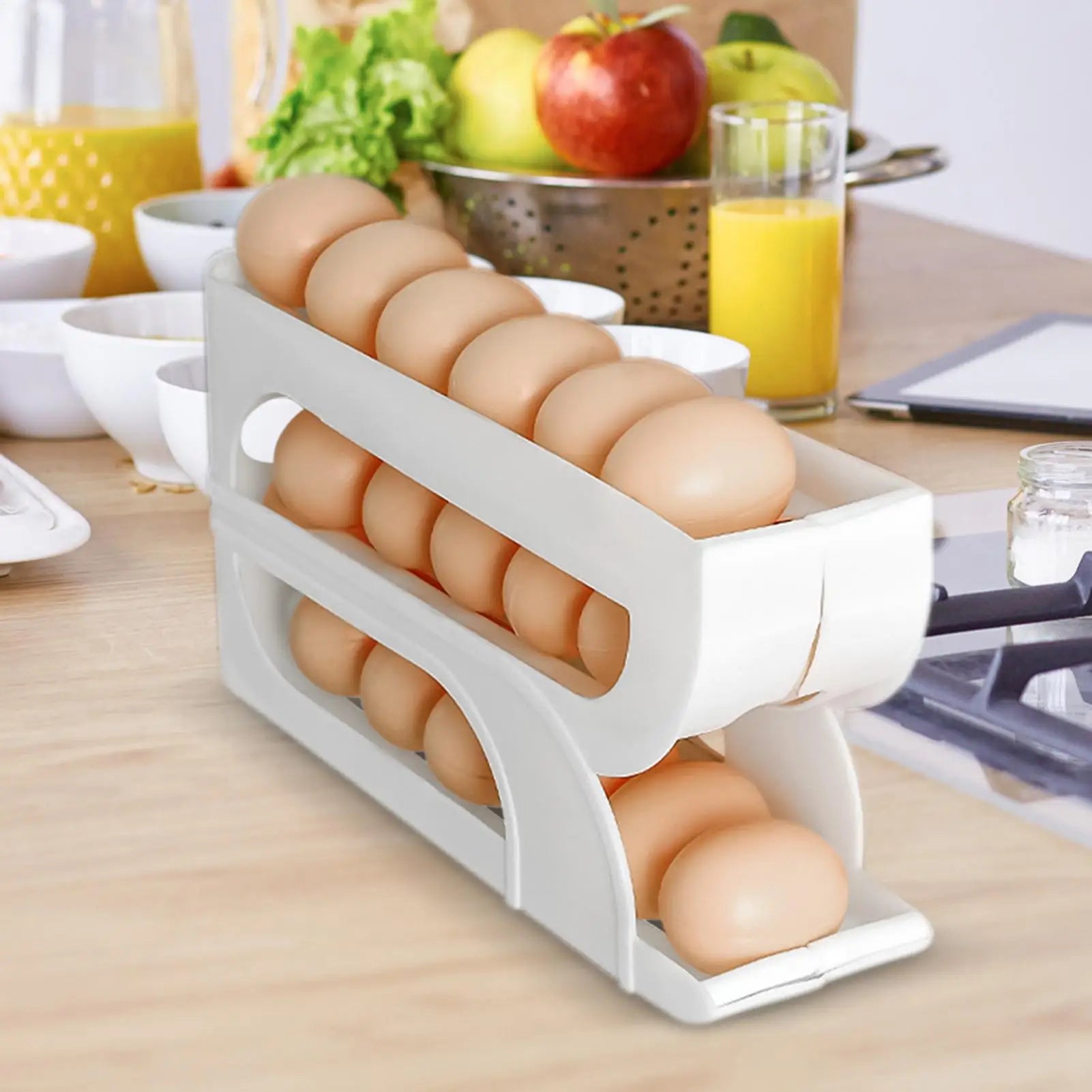 Egg Container for Refrigerator 3 Tiers Automatic Rolling Egg Container Rack Food Holder for Meal Prep Pantry Cooking Food Qme