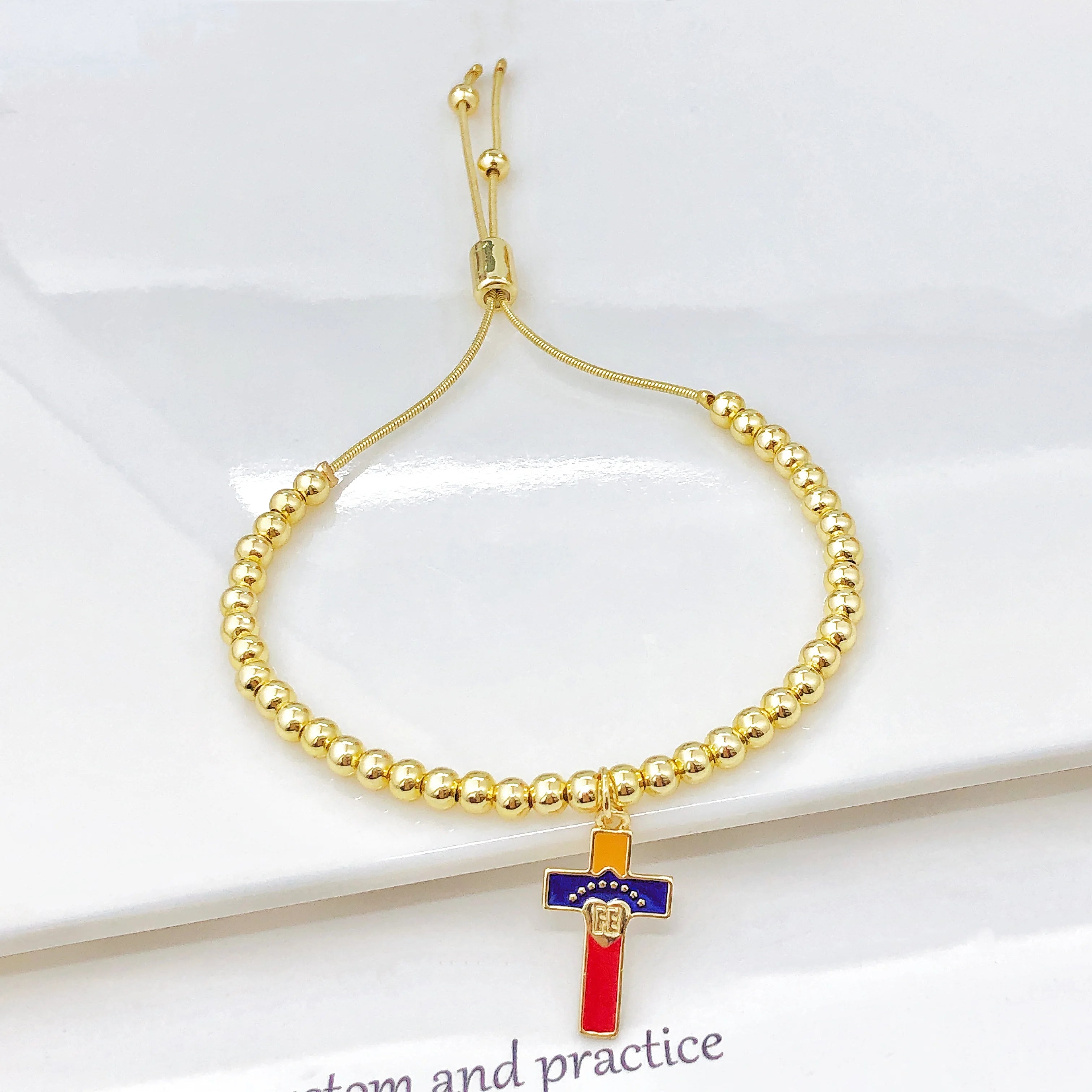 Gold-Plated Copper Bead Chain Venezuela Colombia Dominican Map Flag Bracelet Classic for Men Women Holiday Anniversary Jewelry Qme 7